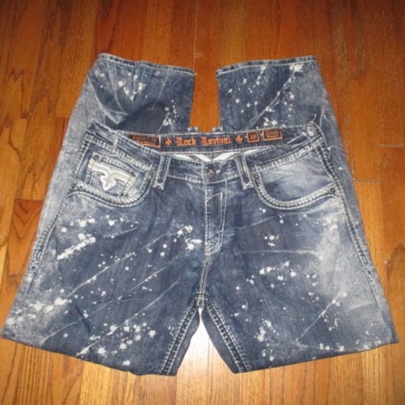ROCK REVIVAL Chenko Straight Acid Splatter Jeans Sz 38 - Picture 2 of 12